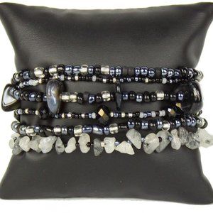 Czech Glass Bead BLACK, GREY, SILVER Bracelet